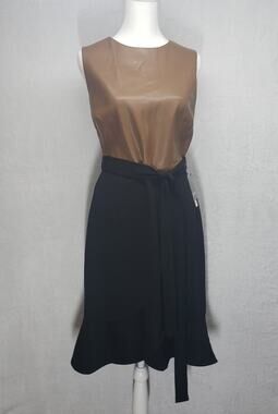 Addison Women’s Size 10 Faux‑Wrap Belted Dress Cognac Black Colorblock Deadstock
